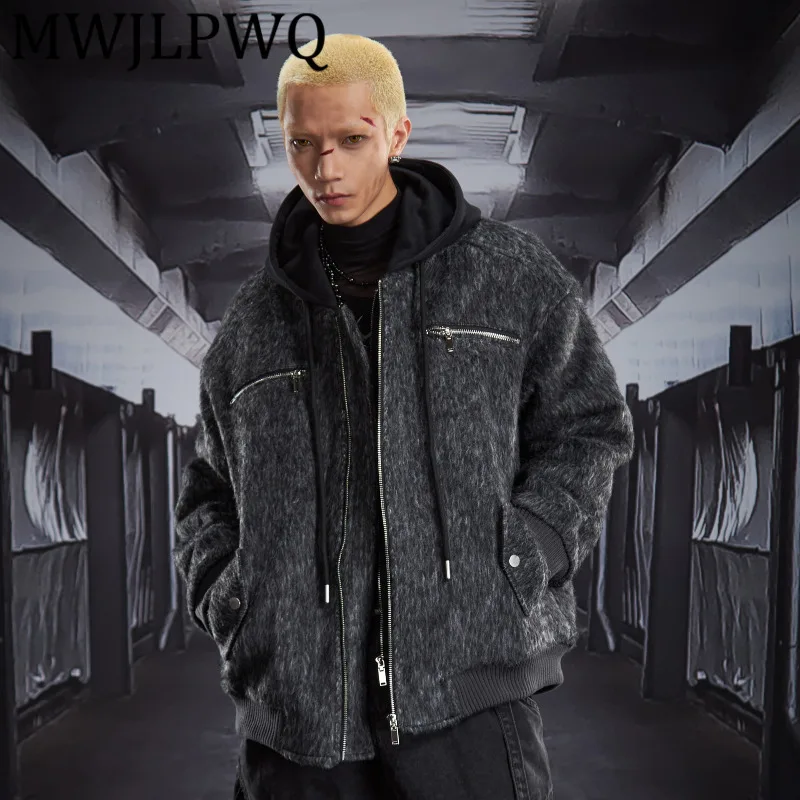 

MWJLPWQ искусственная двухсекционная шерстяная хлопковая куртка с капюшоном на молнии, мужская уличная стеганая утолщенная теплая зимняя повседневная куртка 12819