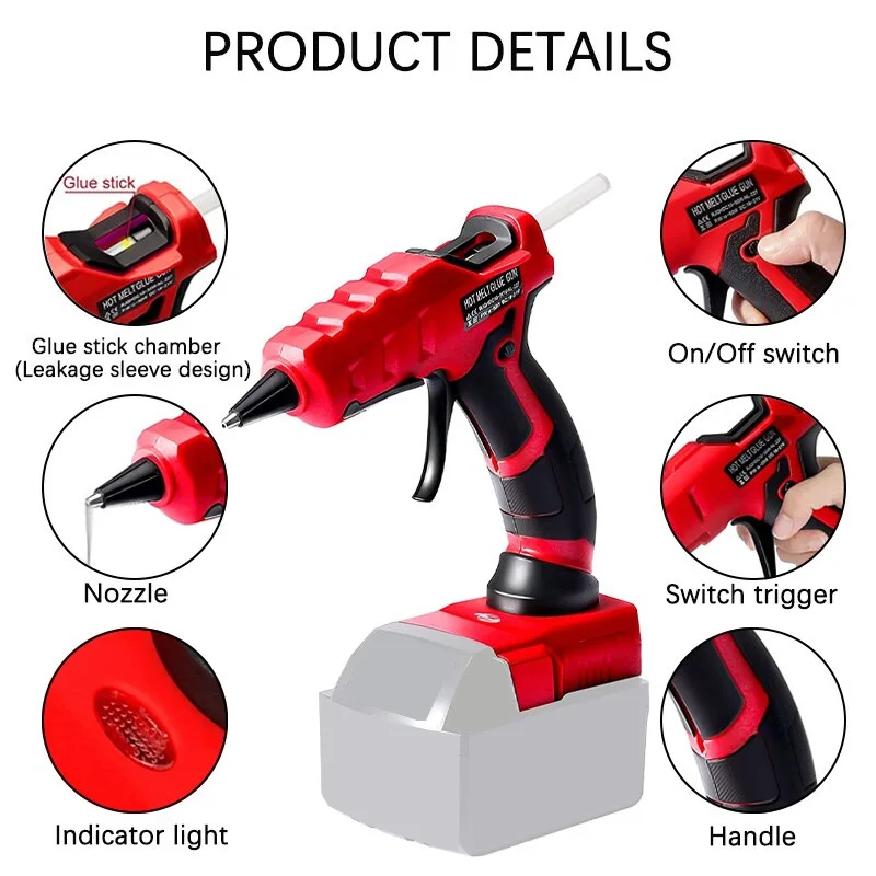 Cordless Hot Glue Gun for Milwaukee 18V Li-ion Battery Handheld Quick Preheat Hot Melt Glue Gun 7mm Glue Sticks for Craft Repair