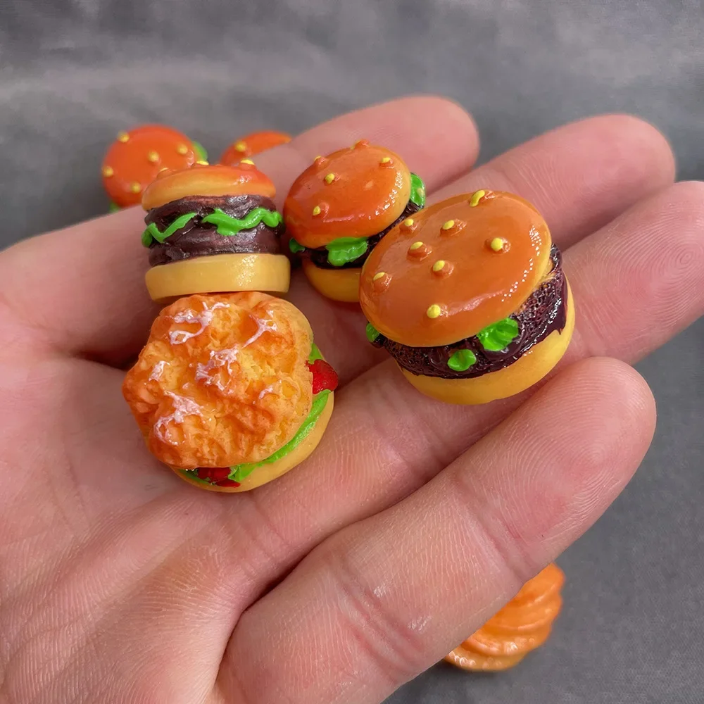 20PCS New Cute Resin Mini Cartoon Hamburgers Biscuits Bread Flat Back Scrapbook Craft Kawaii DIY Embellishments Accessories