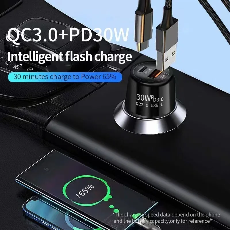 48W Car Charger Super Fast Charging PD & QC3.0 USB C Car Phone Charger Type C Cigar Lighter for iPhone Xiaomi Samsung Huawei