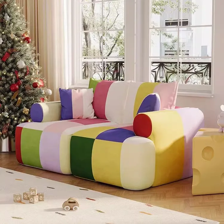 Divanetto ad angolo lettura per bambini, soggiorno, camera da letto, divano doppio in tessuto dopamina