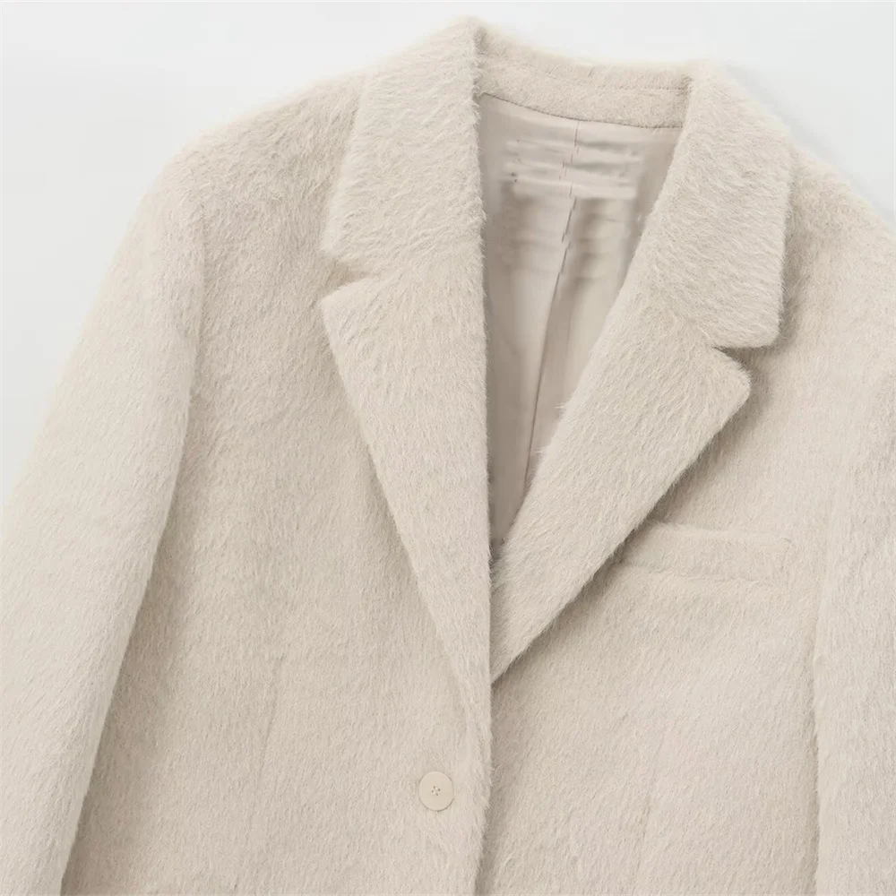 بدلة تأثير من الفرو الصناعي بلون واحد للخريف والشتاء سترة جديدة بأكمام طويلة وقصة ضيقة للنساء