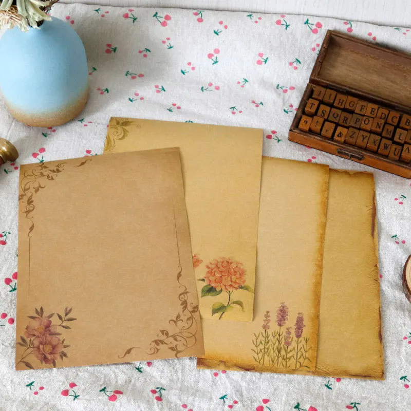 8 Pcs Retro Kraft Paper Stationery, 8 Craft Design Styles, Suitable for Writing Letters, Copying, Invitations, Love Letters