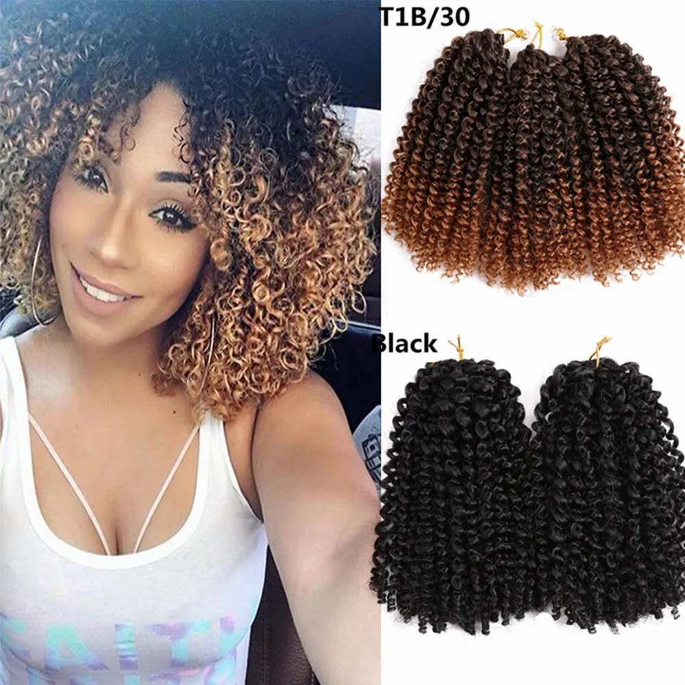 8 インチ Marlybob 変態カーリーかぎ針編みヘアエクステンションツイスト天然合成アフロカーリーショートパッションツイストヘアバンドル