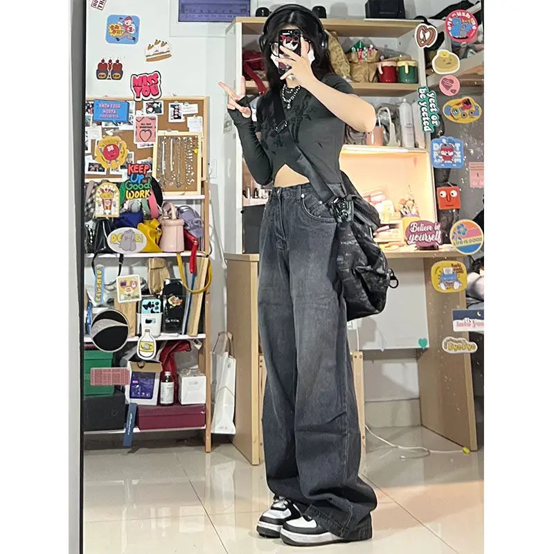 QWEEK Y2k Gyaru Vintage Jeans Woman Streetwear Hippie Baggy Denim Pants Korean Fashion Harajuku Oversized Trousers Aesthetic