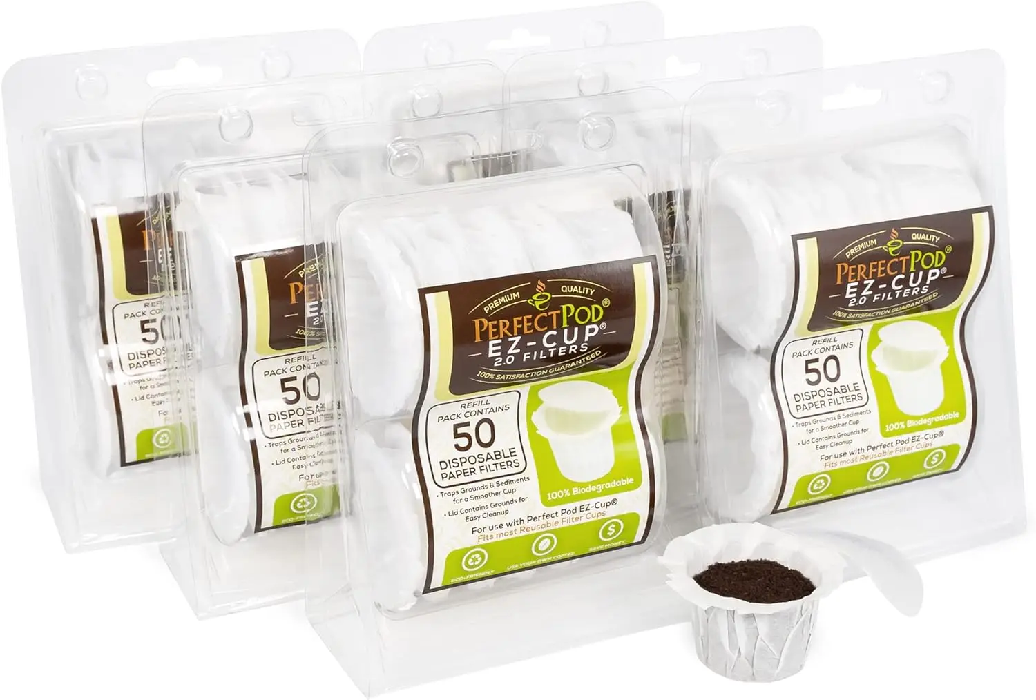 

EZ-Cup 2.0 Disposable Paper Coffee Filters for Single-Serve Reusable Coffee Pods Pod Capsule, 6-Pack (300-Ct)