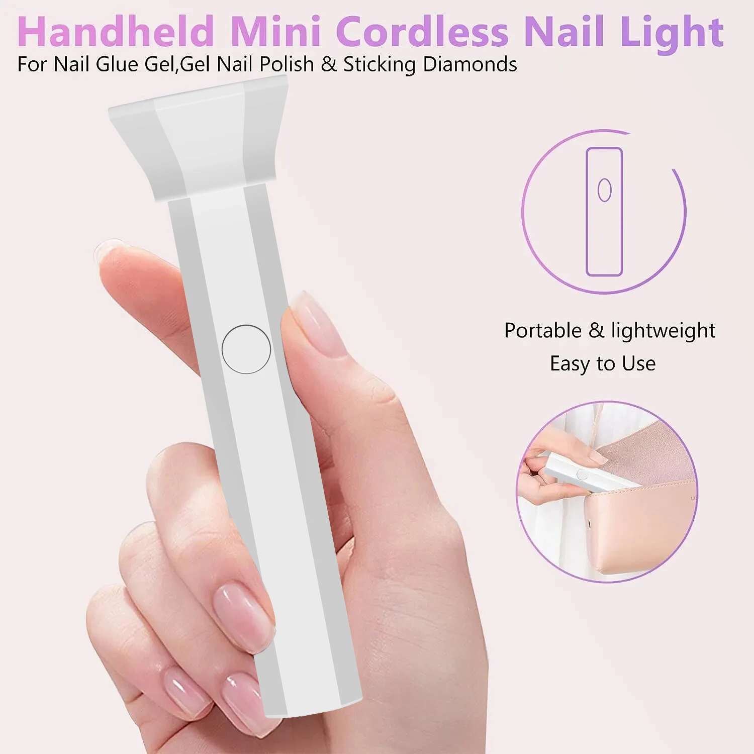 Yikoolin Handheld UV-Licht Voor Gel Nagels Mini UV-Licht Voor Gel Nagels Draadloze Oplaadbare Mini-Nagellamp Voor Snel Uithardende Gel