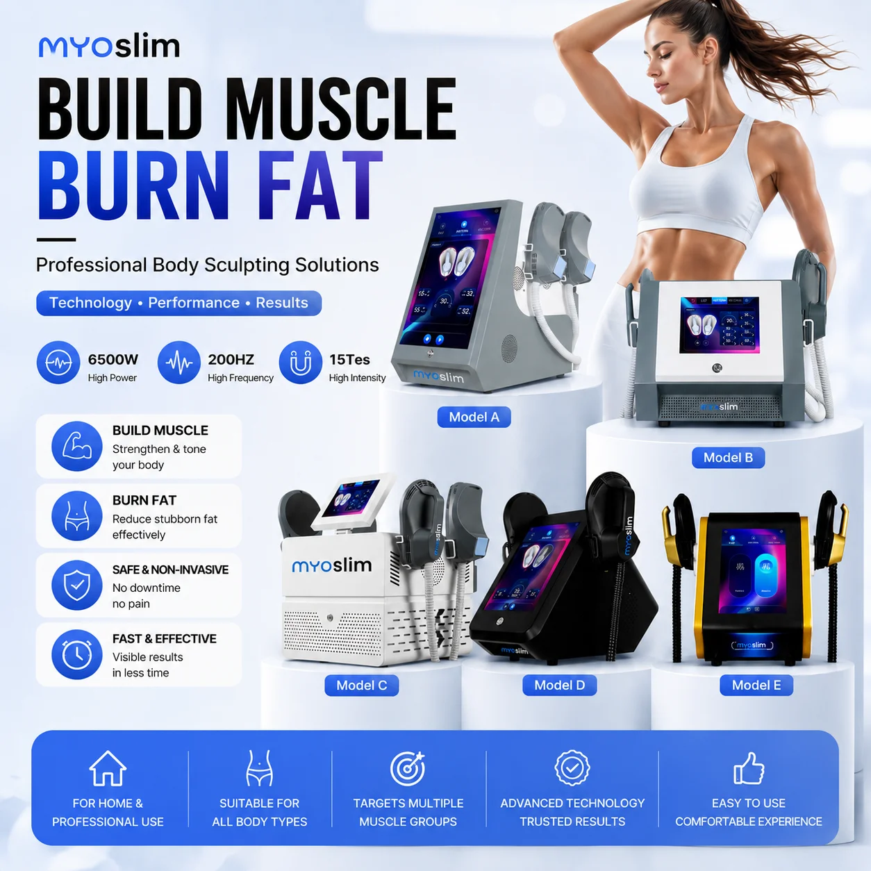 EMS Body Sculpting Machine Muscle Building Fat Burner HI-EMT Abs Stimulator