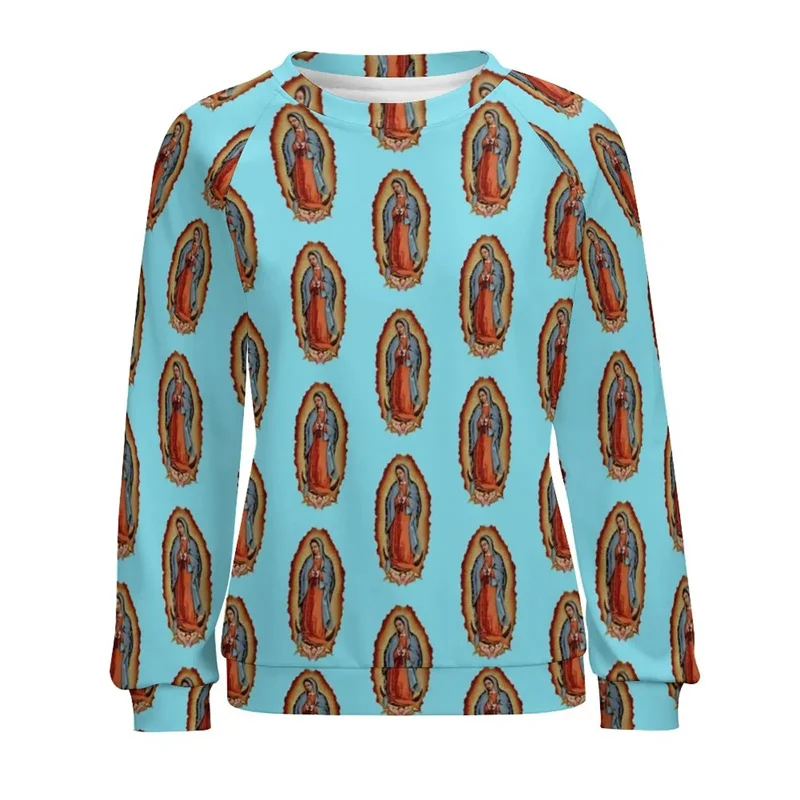 

Vintage 3D German Diego De Guadalupe Virgin Mary Printing Sweatshirts For Women Unisex Fashion Streetwear Round Neck Hoodies Top