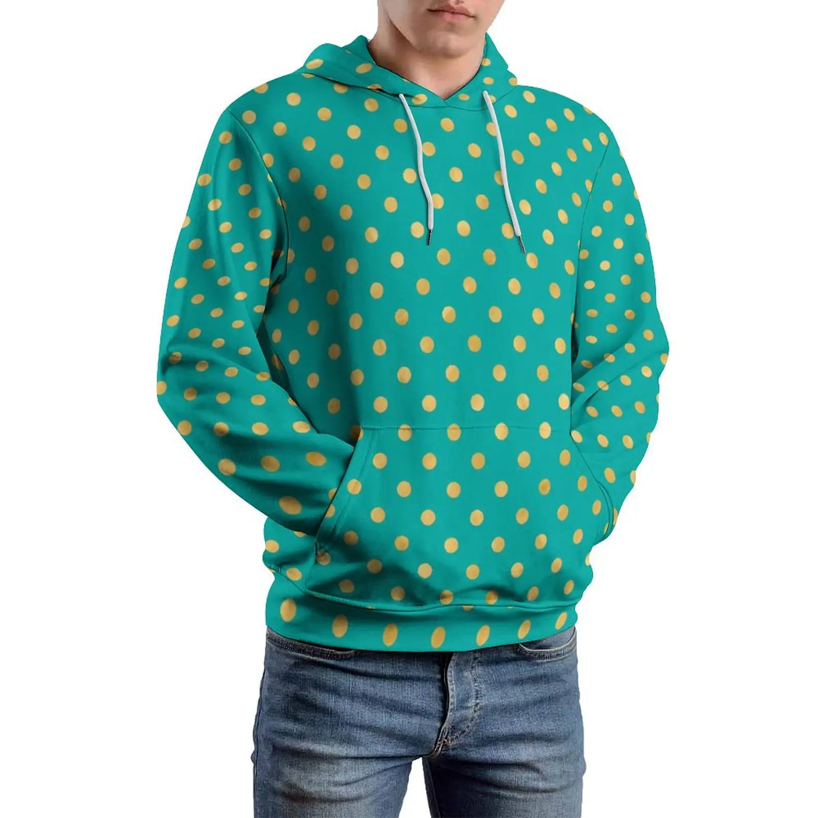 Gold Dot Loose Hoodies Elegant Polka Dots Aesthetic Hoodie Unisex Long Sleeve Oversized Street Style Pattern Hooded Sweatshirts