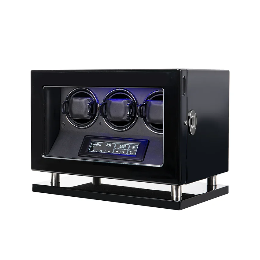 

Luxury Blue Led Fingerprint Lock Silent Digital Men Watch Roll Box 3Slots Automatic Watch Winders