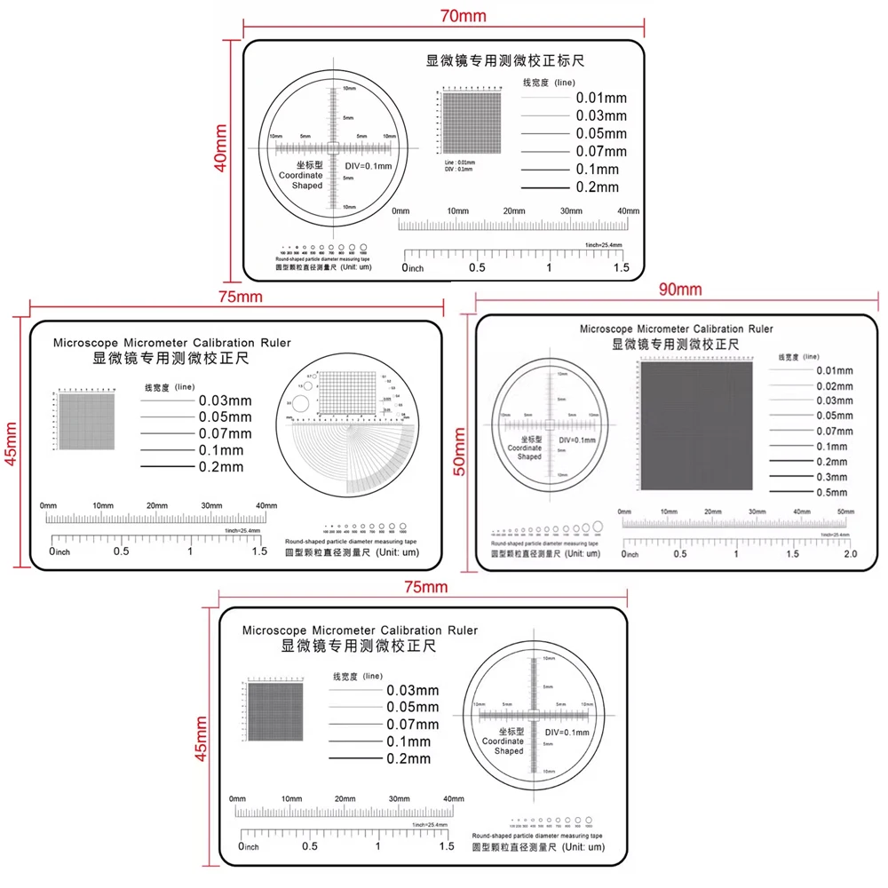 Microscope Micrometer Calibration Film Ruler Magnifier Grid Reticule Stains Dot Gauge Plastic Ruler Radius Area Diameter Measure