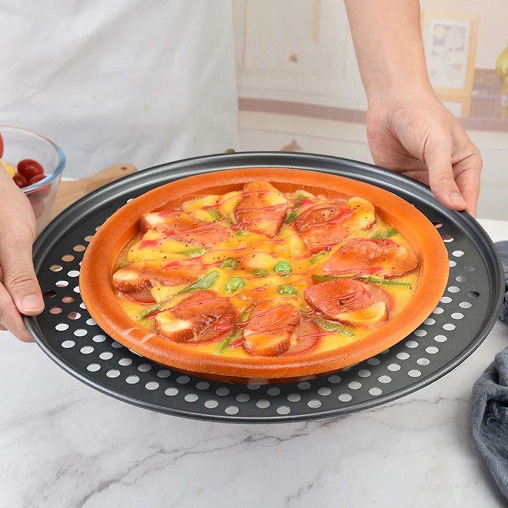 

1Pcs Non-Stick Carbon Steel Pizza Pan Perforated Baking Tray Heat Conductive Bakeware Practical Home Baking Tool