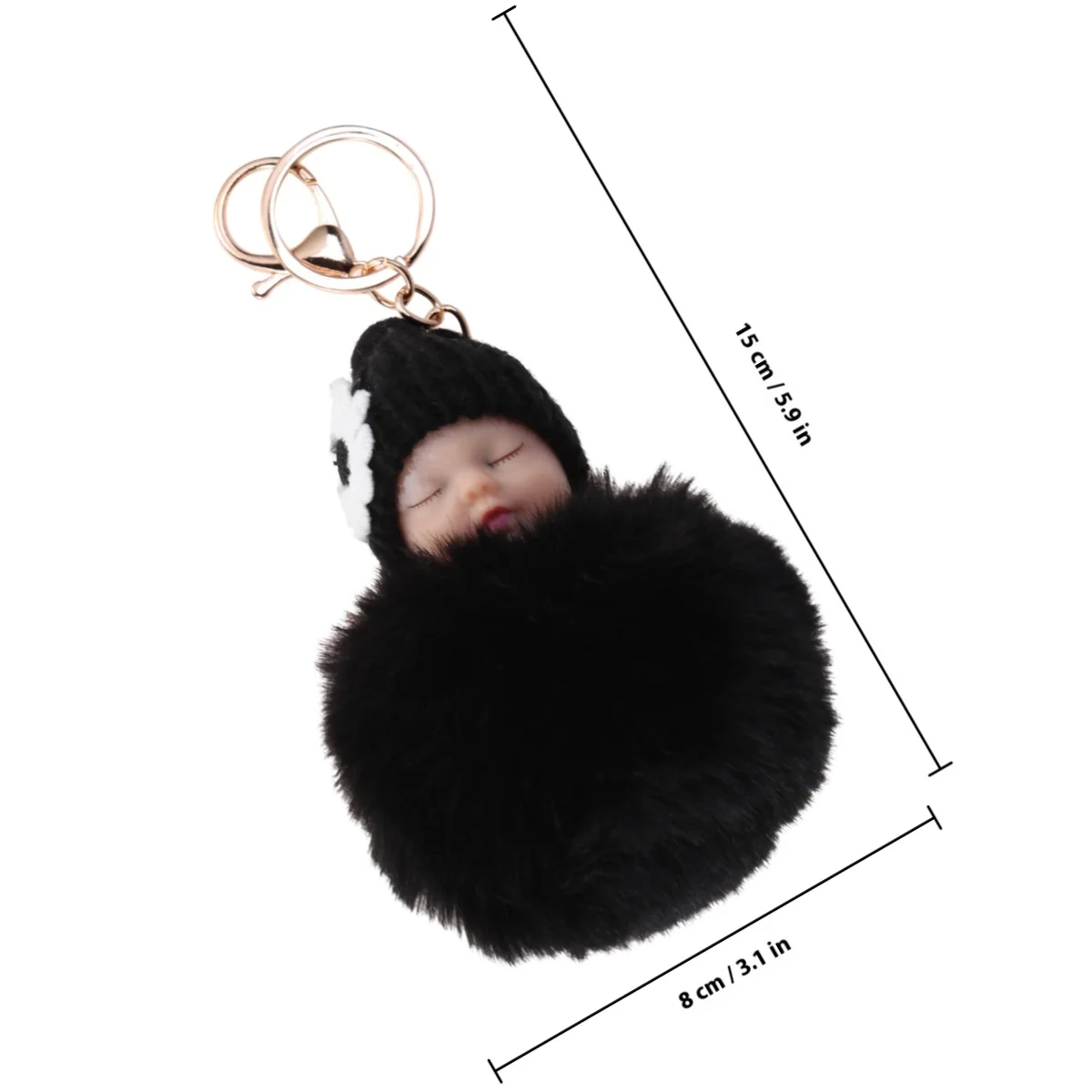 Sleeping Baby Keychain Pom Pom Soft Comfortable Touch Cute Decoration Organize Keys Pendant Gift Black Baby Key Chain