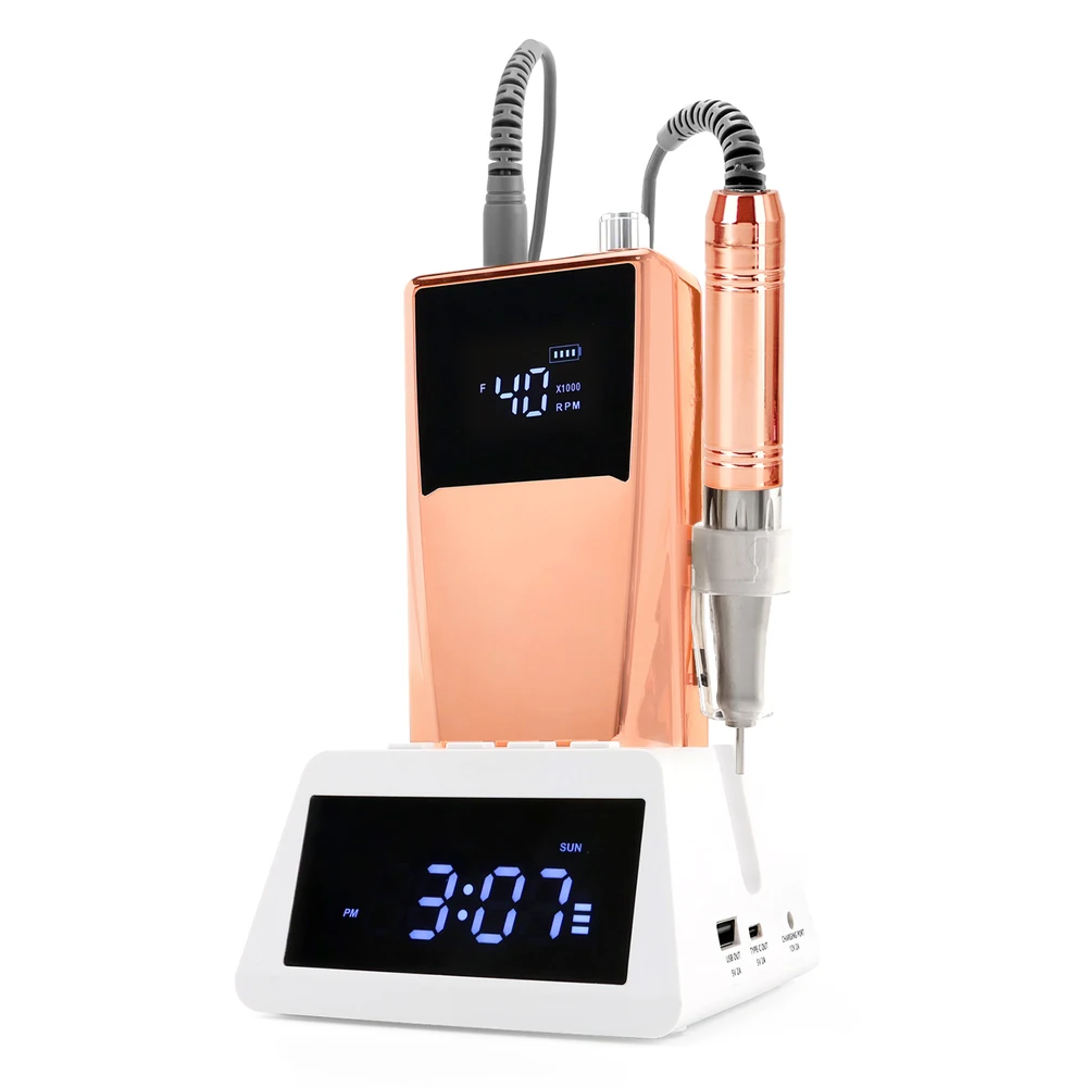 Schlankes Handstück, individuelles Logo, 65 W, kernloser Motor, 40000 U/min, Nagelschleifer, professionelle Nagelbohrmaschine mit Ladestation