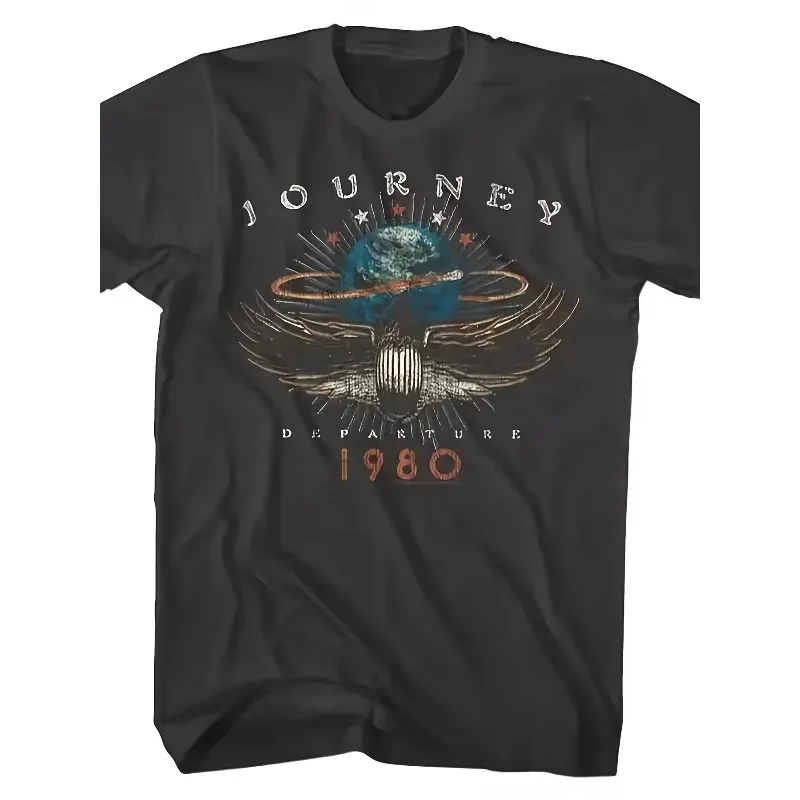Men's Retro 80s Retro Rock Band T-shirt, Band Unknown Journey Printed Comfortable Breathable Black T-shirt