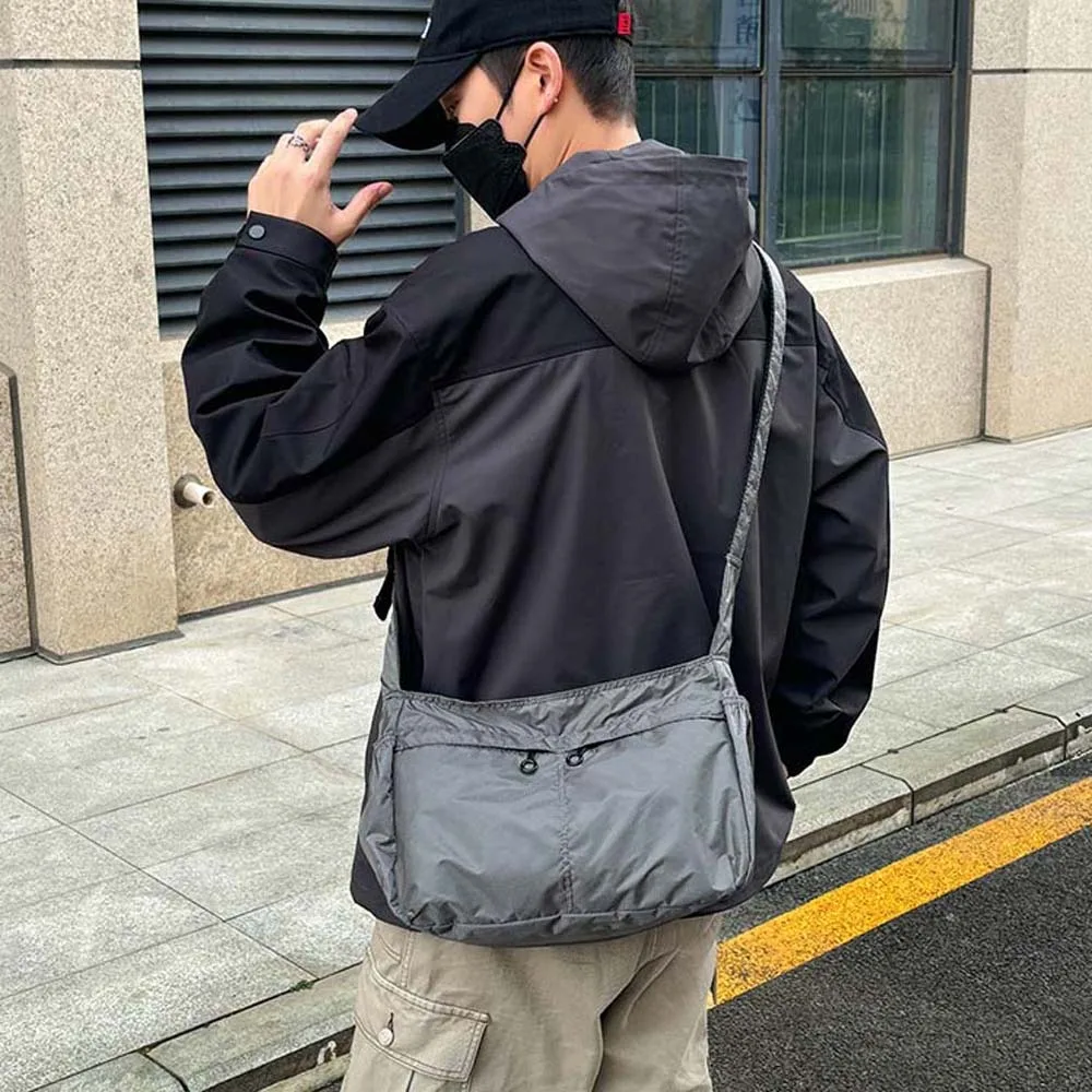 Oxford Cloth Men's Crossbody Bag Large Capacity Solid Color Waterproof Shoulder Bag Adjustable Strap Smooth Sports Fitness Pouch