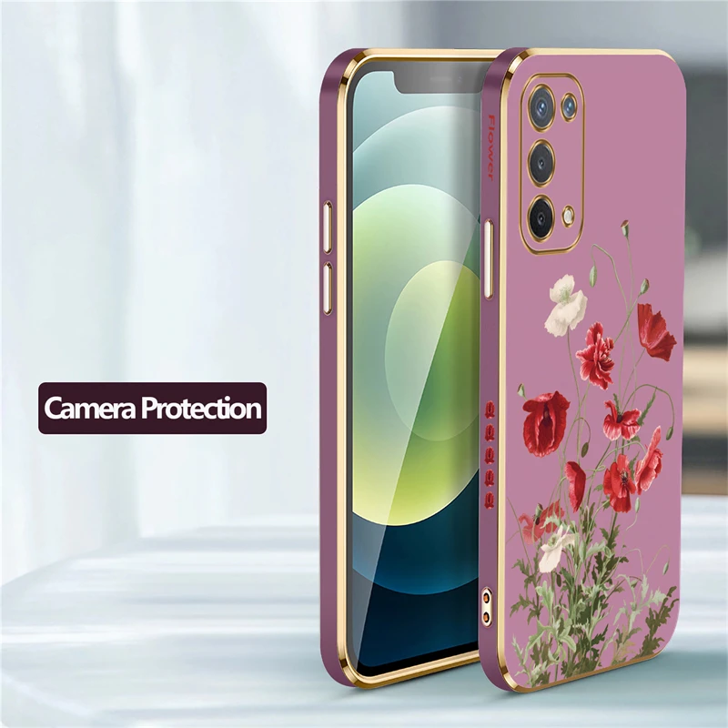 A74 5G Pattern Flower Phone Case For OPPO A54 A55 A76 A78 A83 A91 A92S Luxury Plating Silicone Soft Cover Coque