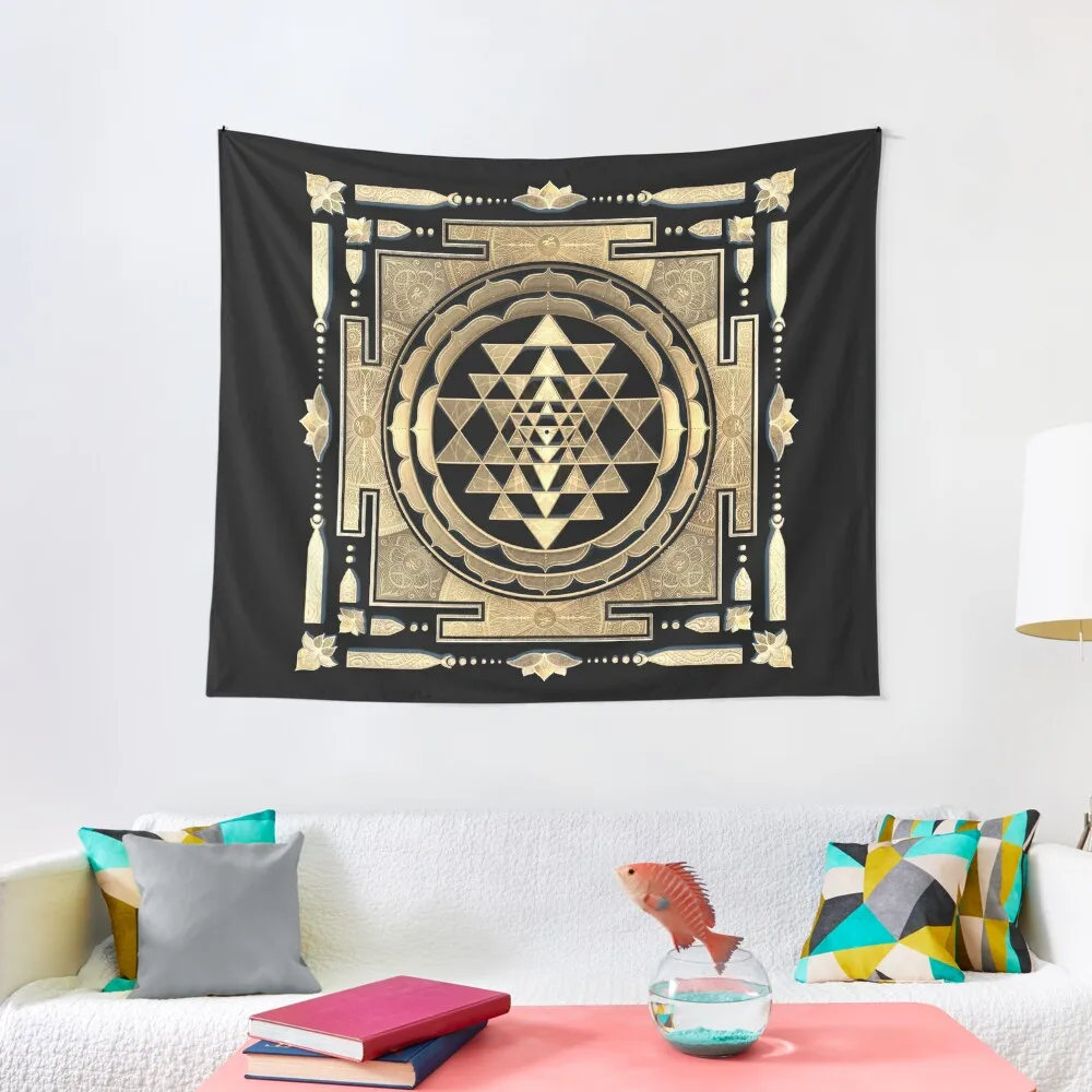 GOLDEN SRI YANTRA (jet black background) Tapestry Home Decorations Room Decor Nordic Home Decor Tapestry