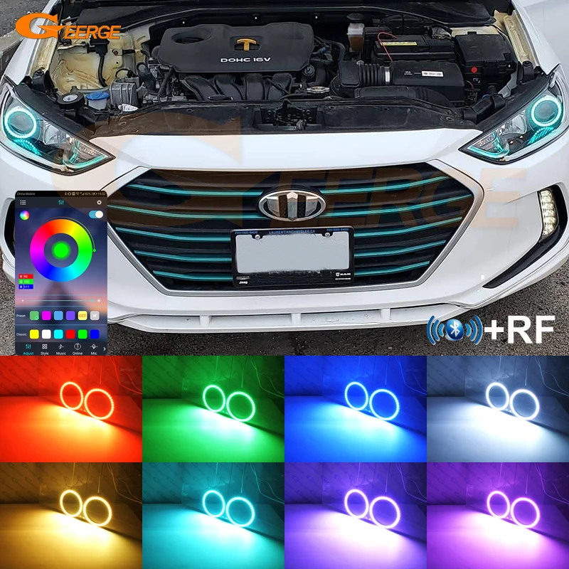 

For Hyundai Elantra AD Avante 2015 2016 2017 2018 Bluetooth App Multi-Color Ultra Bright RGB LED Angel Eyes Kit Halo Rings