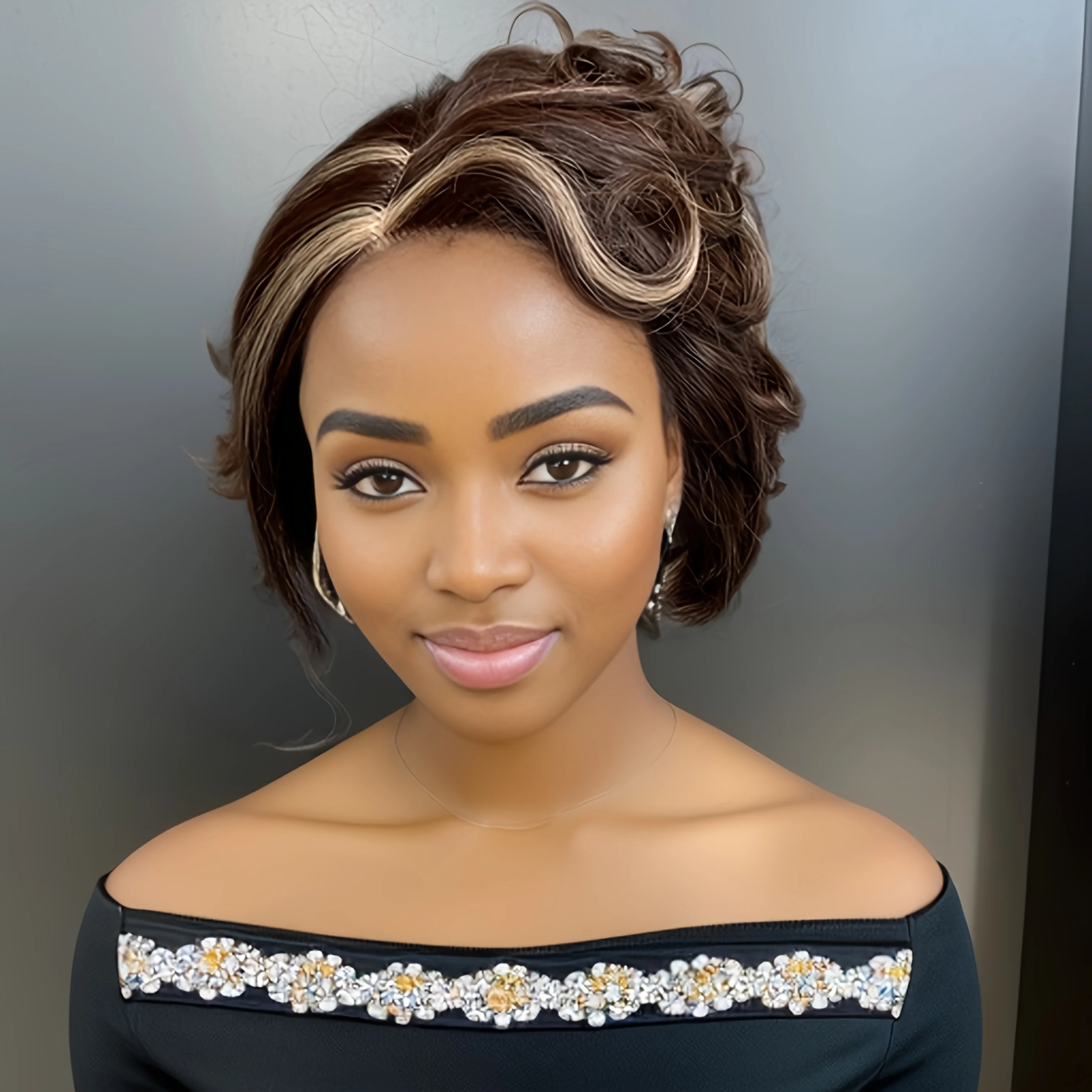 

short curly pixie cut 13x1 T lace 6inch 150% density 2/27 color human hair wigs for women daily cosplay use remy wig