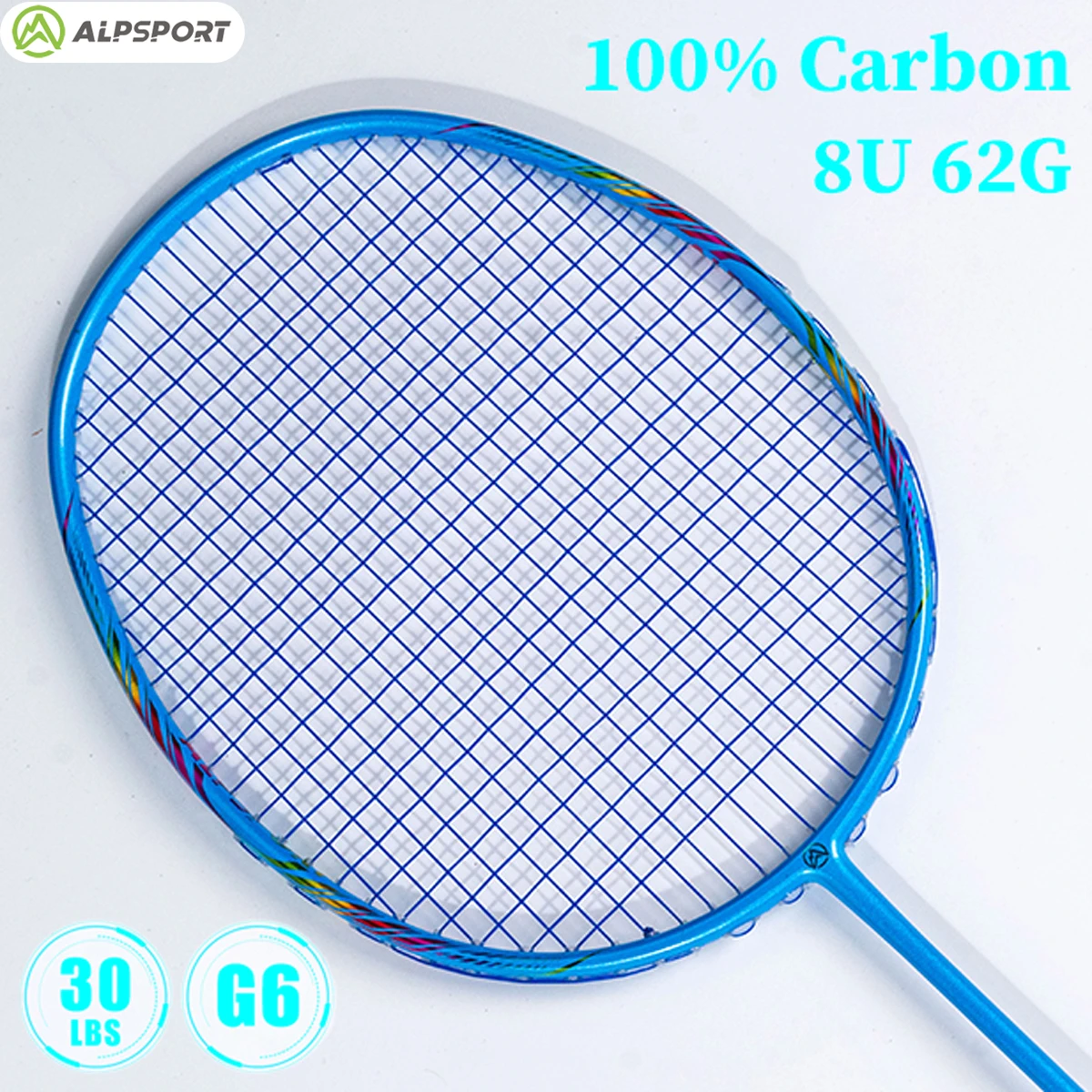 

ALPSPORT Badminton racket BBQ2.0 8U 65g Ultra Light Full Carbon Badminton Racket with Damping Ring Pro Racquet Blue