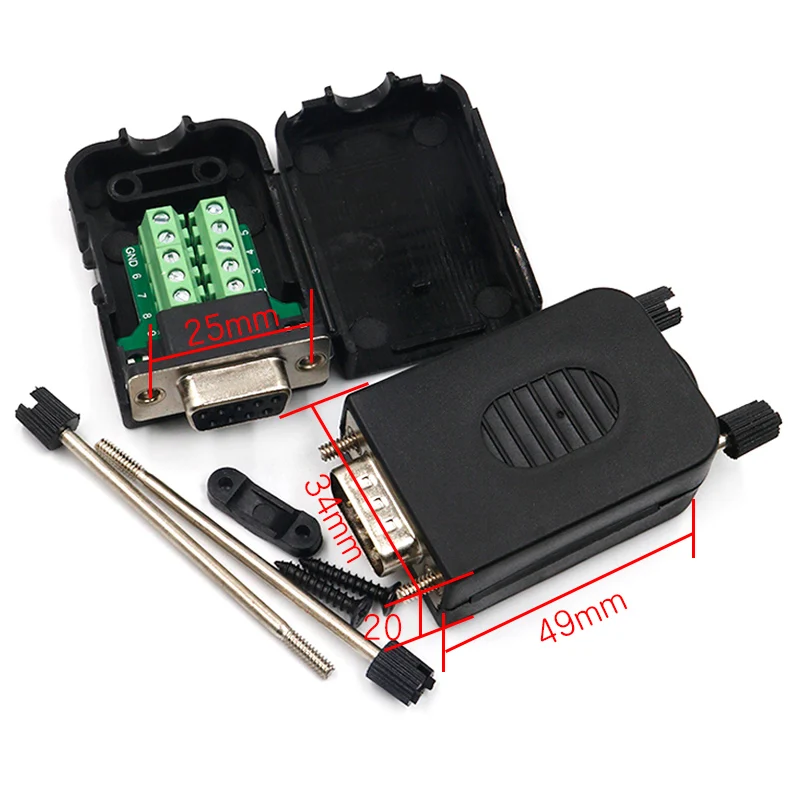 DB9 serial COM transfer-free solder terminals RS232 female connector with back side screw DIY