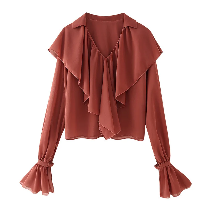 Ele Commuter Sle Blusa feminina longa de chiffon Sve irt Faionable com bainha de renda marca chinesa outono nova chegada