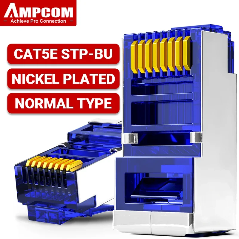 AMPCOM CAT5e afgeschermde RJ45 modulaire stekkerconnector 8P8C Crimp End Ethernet-kabel Ethernet-connector verguld 50U