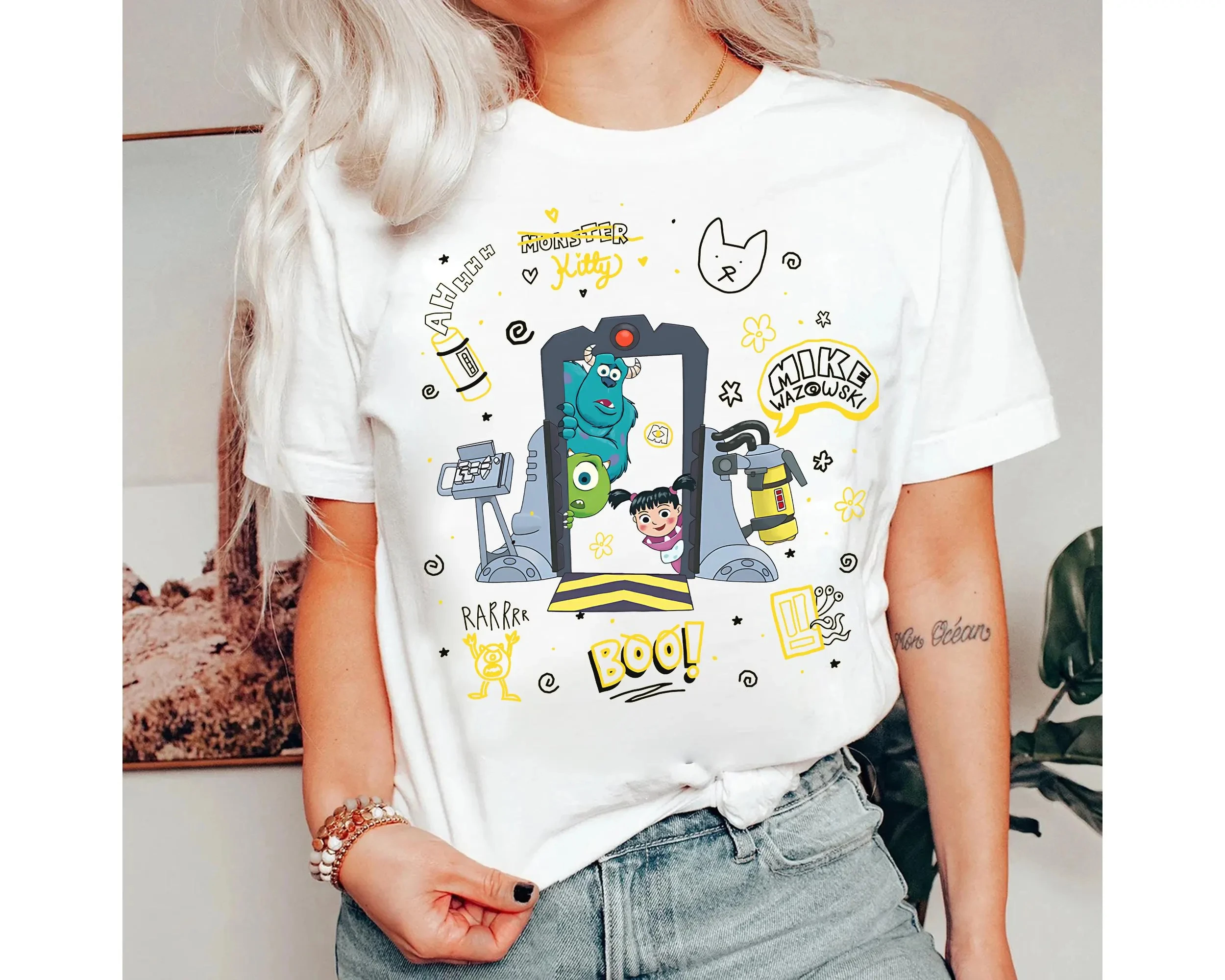 Camiseta Disney/Pixar Monsters, Inc. Sully y Boo Sketch, camiseta con cita de Kitty y Boo Mike Wazowski, camisa familiar de Disneyland
