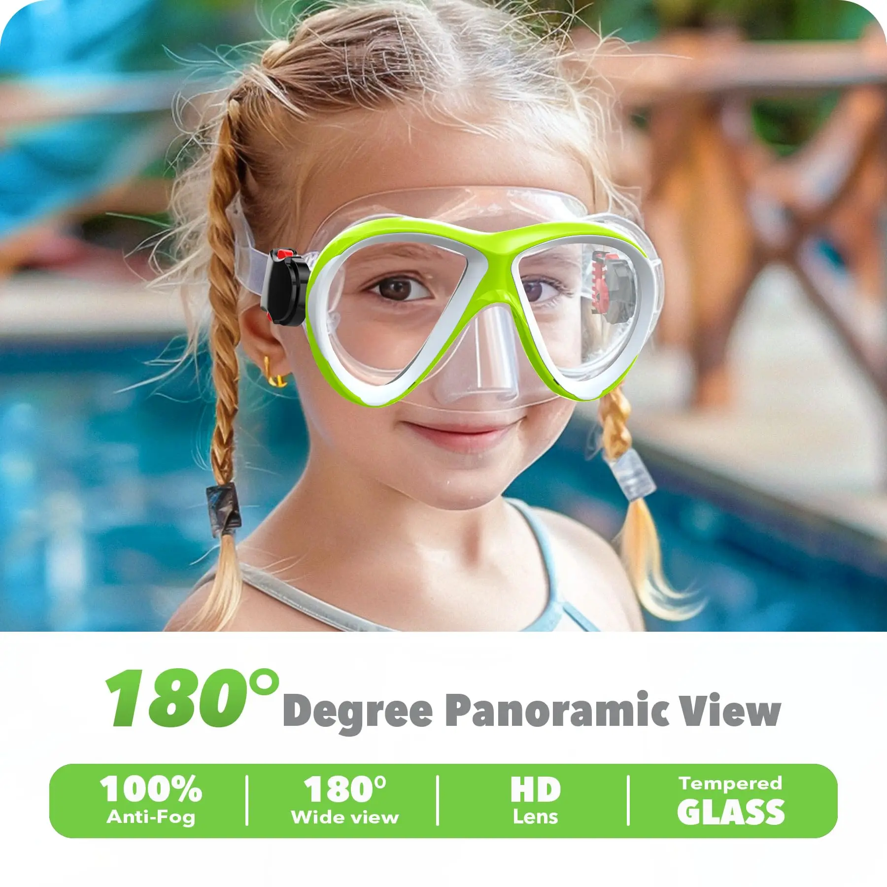 Findway-Gafas de natación a prueba de fugas para niños y niñas, máscara de buceo antiultravioleta con cubierta nasal, vista amplia de 180 °, 4-14