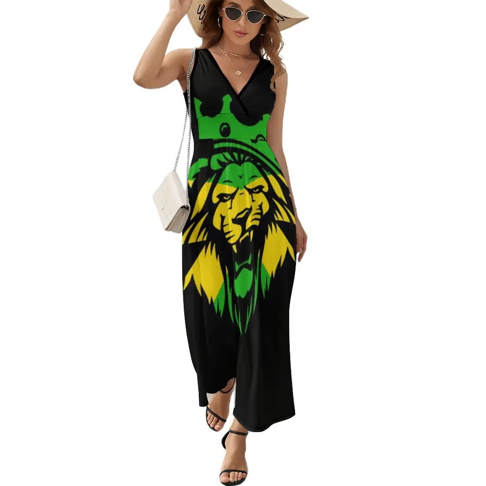 

Jamaica Rasta Lion Dress Aesthetic Boho Beach Long Dresses Women Vintage Graphic Maxi Dress Birthday Gift