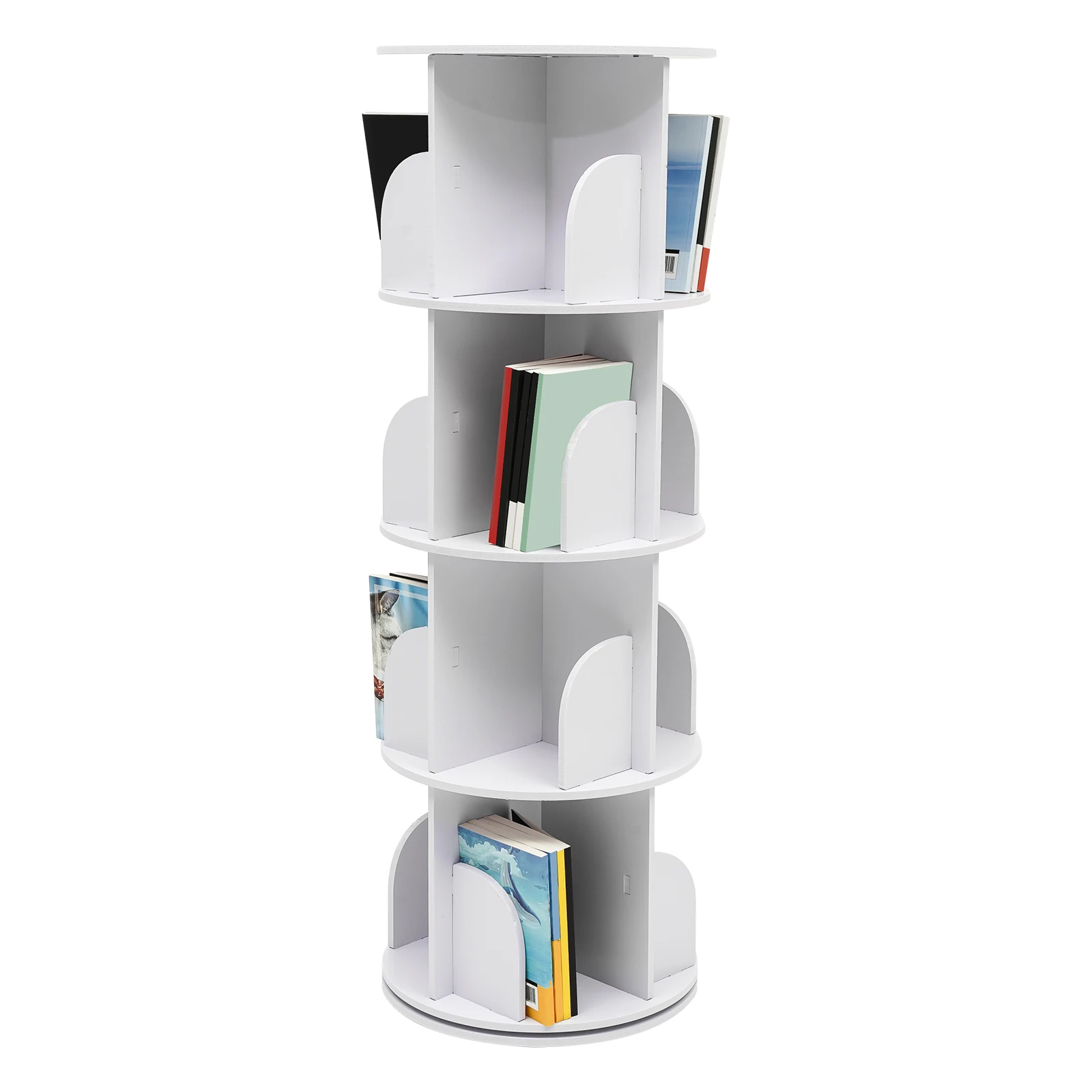 

360° Rotating Home Bookcase, 4-Layer Multifunctional Floorstanding Bookcase, Standing Storage Shelf, Display Rack, White