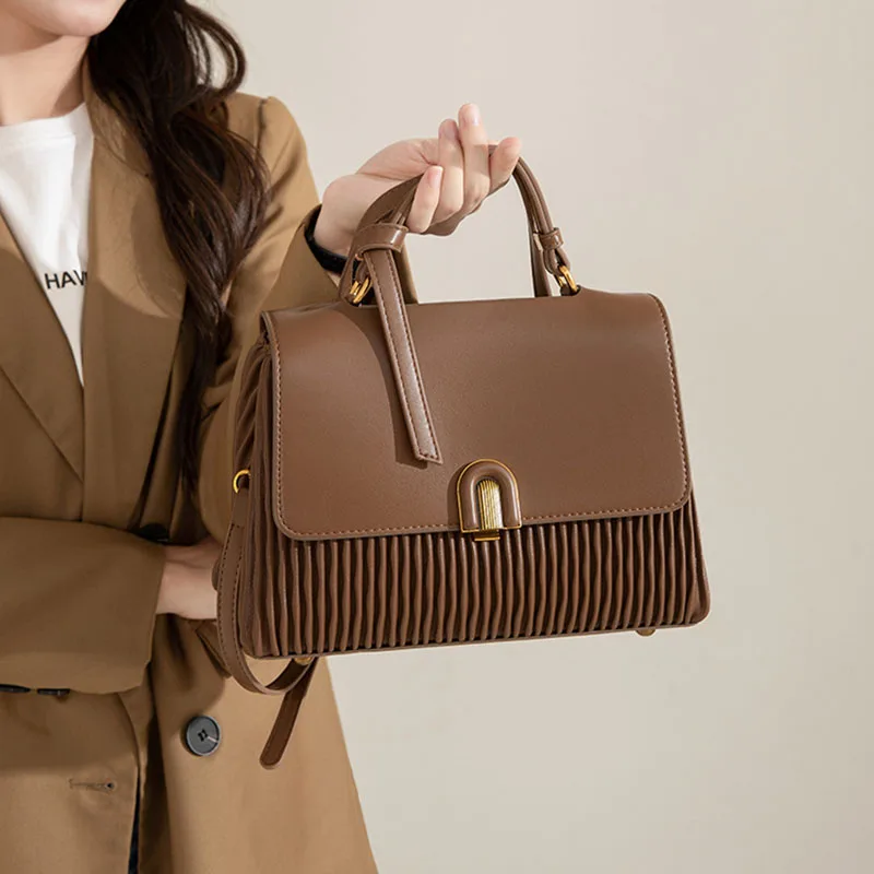 

Ladies' single-shoulder bag, fashionable and elegant tote bag, soft leather pleated bag, commuting and shopping crossbody bag