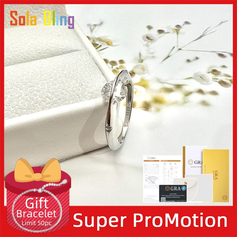 

Sola-Bling 925 Sterling Silver Rings 100% Pass Diamond Tester Pen Moissanite Ring For Women Sparkling Wedding Eternity Bands