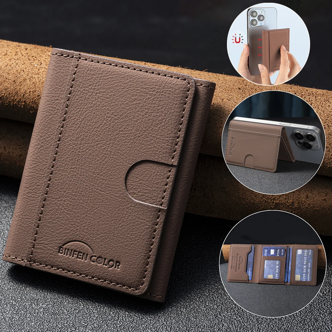ID Card Flip Magnetic Leather Wallet Unisex Business Sle for Magsafe Phone Bracket for IPhone 18 Pro Max Kickstand Card Holder
