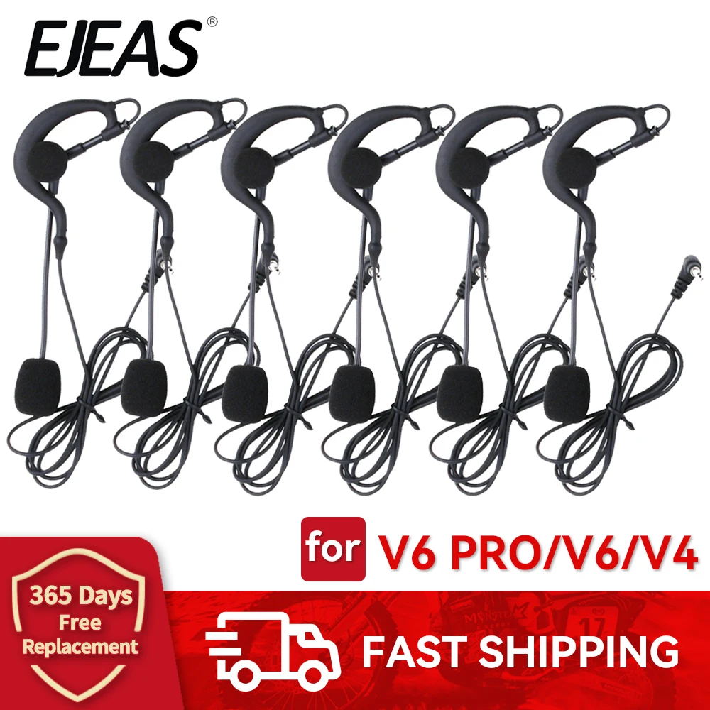 EJEAS V6C 심판 귀고리 헤드폰, 3.5mm 잭 헤드셋 마이크, Vnetphone V6C/V4C 오토바이 헬멧 인터폰용 마이크, 6 개, 1 개 