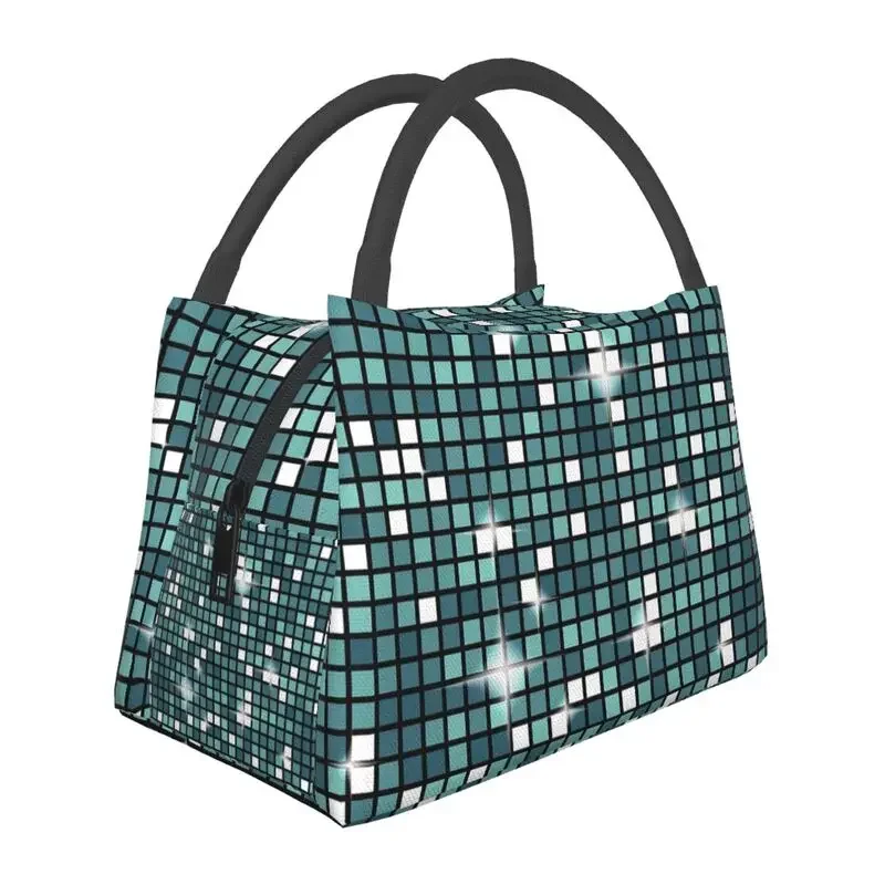 

Teal Disco Ball Glitter Insulated Lunch Bags for Camping Travel Leakproof Thermal Cooler Lunch Box Women