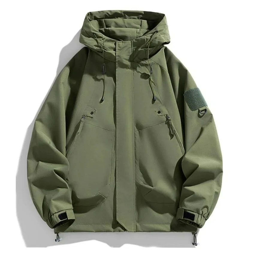 

Windbreakers Men Hooded Jacket Zipper Coat Cargo Waterproof Black Bomber Camping Loose Thin Softshell Hooded Hiking Jacket Women