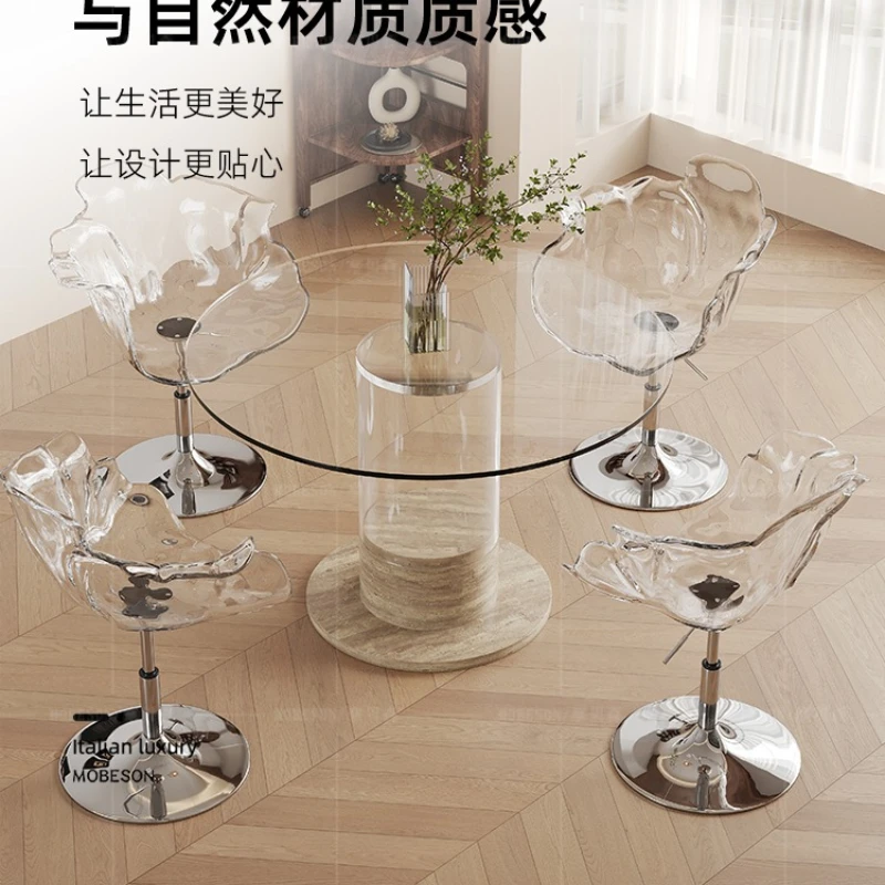 ชุดโต๊ะอาหารและเก้าอี้อะคริลิคทรงกลมแบบโปร่งใสสำหรับบ้านขนาดเล็ก