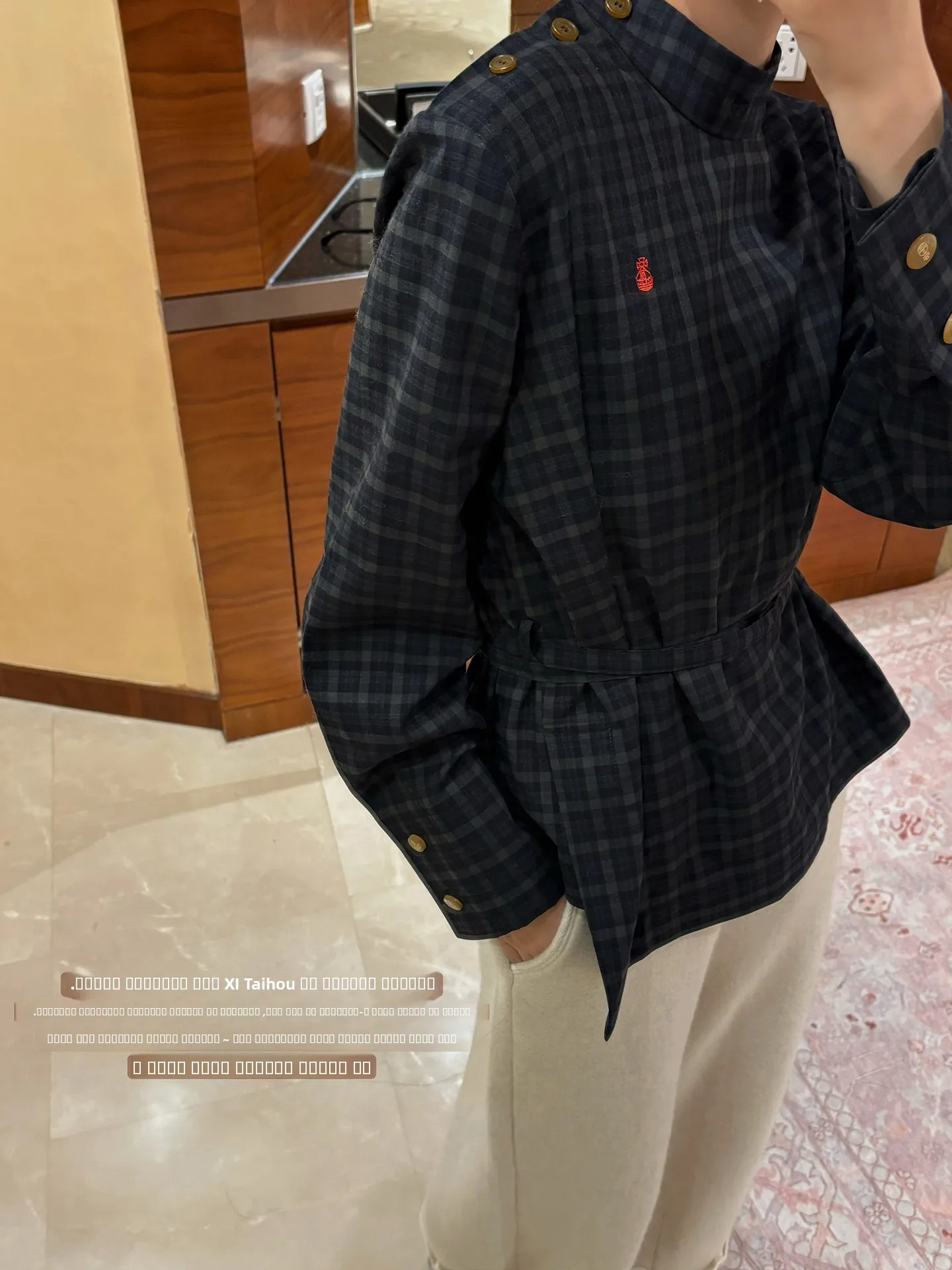 

Женская повседневная дышащая футболка Vimas Cus Dyeing And Spinning 00 из чесаного хлопка в стиле ретро-плед, асимметричный крой