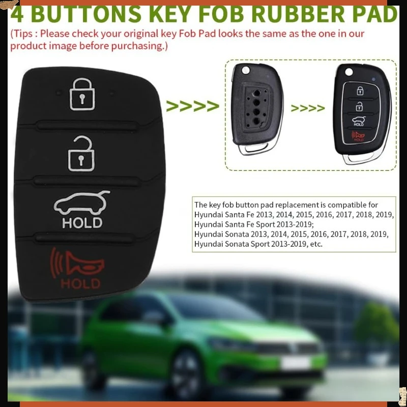 Replacement Rubber Pad 4 Buttons Car Remote Key Fob Shell Suitable for Hyundai Tucson Santa Fe / Ix45 Sonata I40 Key Cover Case