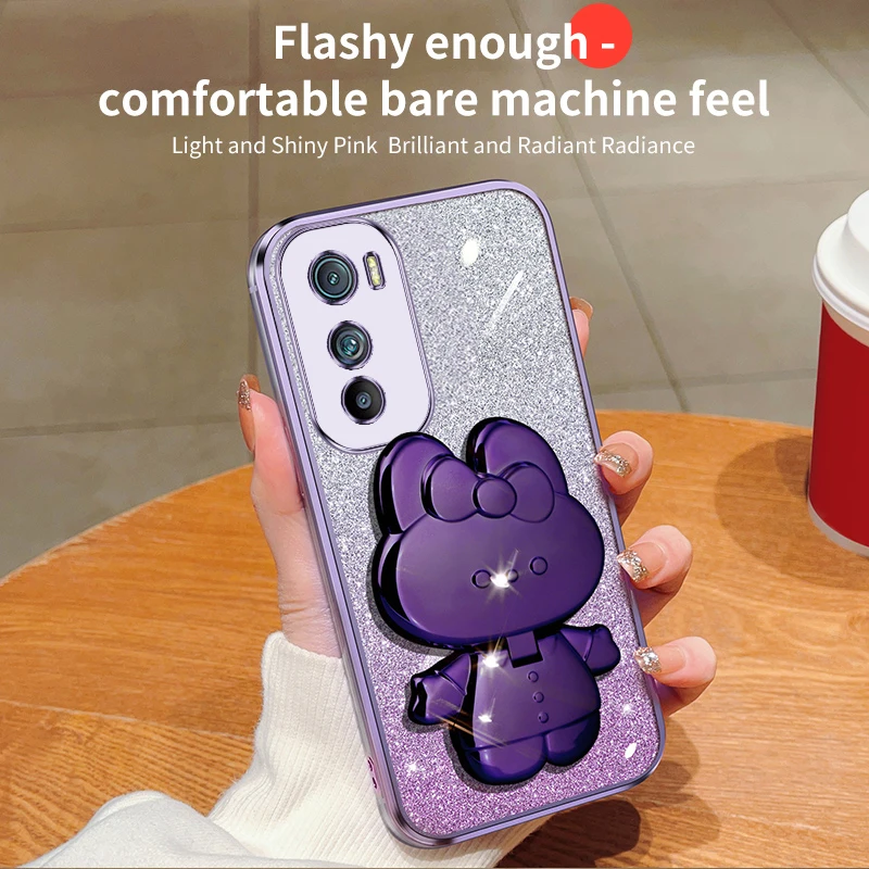 edge20 Glitter Rabbit Makeup Mirror Holder Case For Motorola Moto Edge G8 G9 Play 20 30 Plus Soft Cover E7 E6S E22 E32 E13 G 8 9