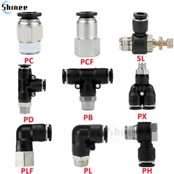 Conector de aire neumático, accesorios de manguera de plástico negro, PC/PCF/PB/PKB/PH/PL/PLF/PX/SL, 4mm, 6mm, 8/10mm, rosca 1/8, 1/4, 3/8, 1/2