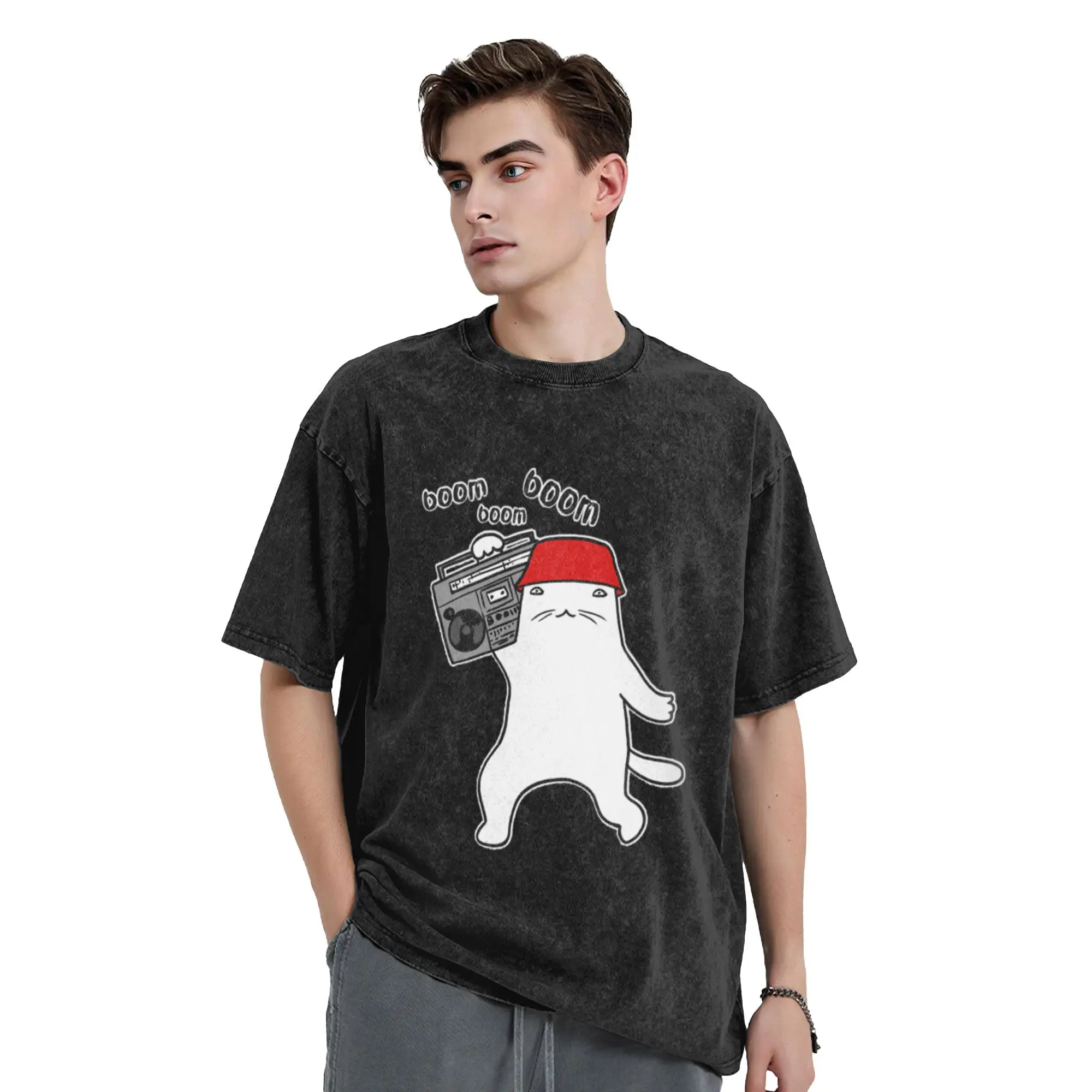 Boombox hip hop Classic Cool A Washed T Shirt Men's Oversized Cotton Tees Tops
