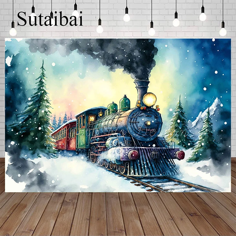 Polar Express Train Backdrops All Aboard Theme Kids Baby Portrait Photocall Girl Adult Photostudio Christmas Winter Background