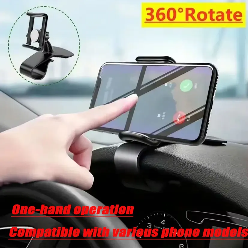 

Universal Dashboard Clip Mount Car Phone Mount Holder with 360-Degree Rotation for Convenient GPS and Hands-Free Driving