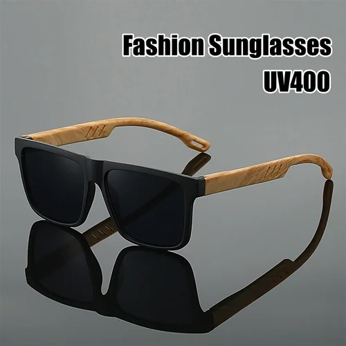 Imagen 1 del producto Gafas de sol de bambú de madera a la moda para hombres y mujeres, gafas de sol Vintage con protección UV400, gafas de sol Unisex con montura cuadrada para conducir