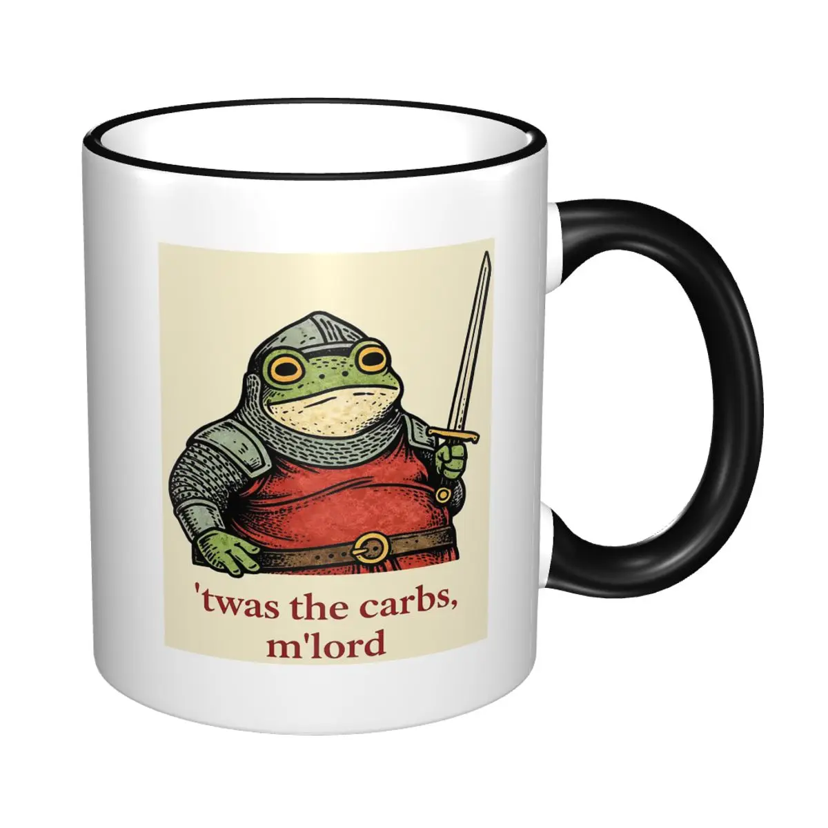 Twas The Carbs, MLord Medieval Frog Knight Meme Mug Funny Ceramic Coffee Cups Tea Mugs Milk Cup Drinkware Gift for Woman Man