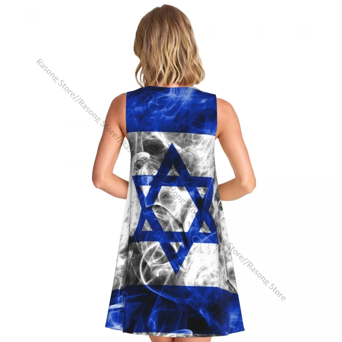 女性のドレスイスラエルスモークフラッグサマーカジュアルTシャツビーチカバーアップタンクドレス